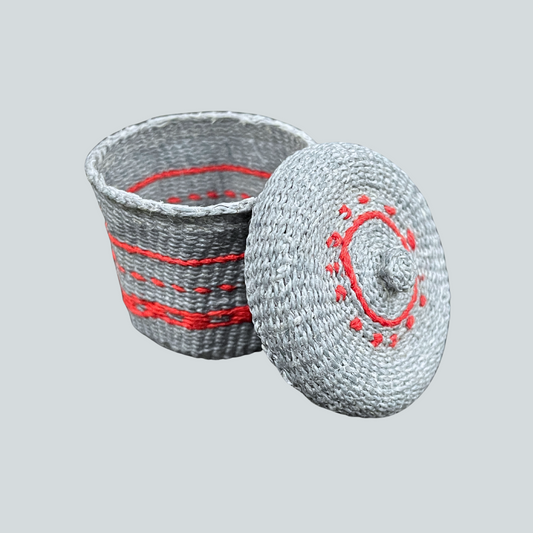 Small Blue and Red Basket with Lid