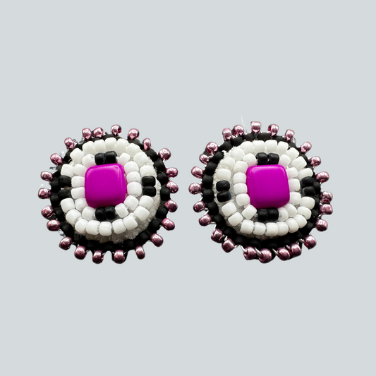 Purple Beaded Stud Earrings