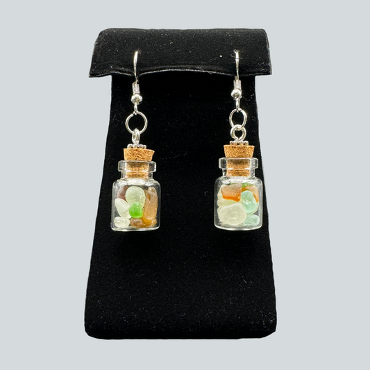 Beach Glass Jar Earrings - BGW
