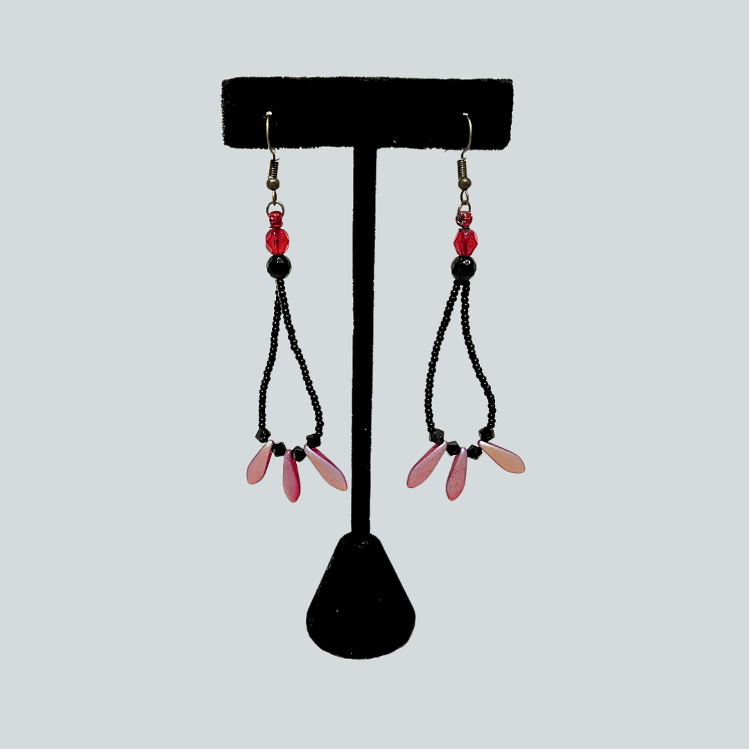 Beaded Red and Black Earrings