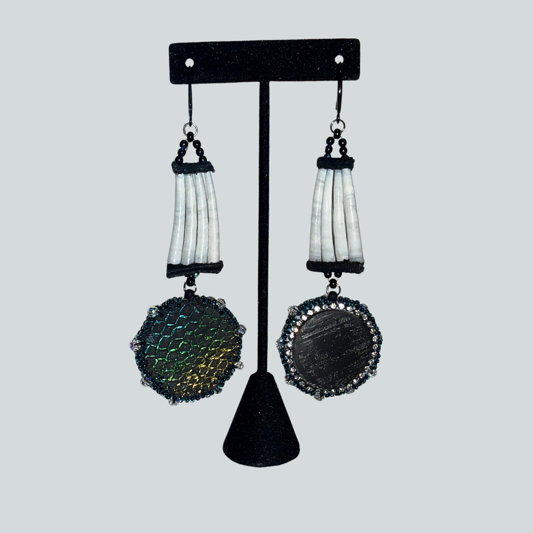 Baleen Dentalium and Salmon Leather Earrings