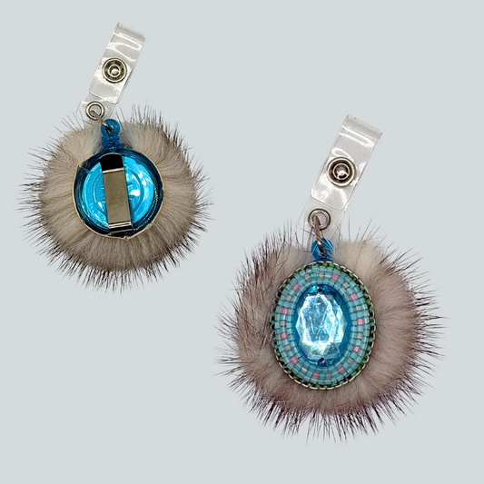 Beaded Badge with Wolf Fur