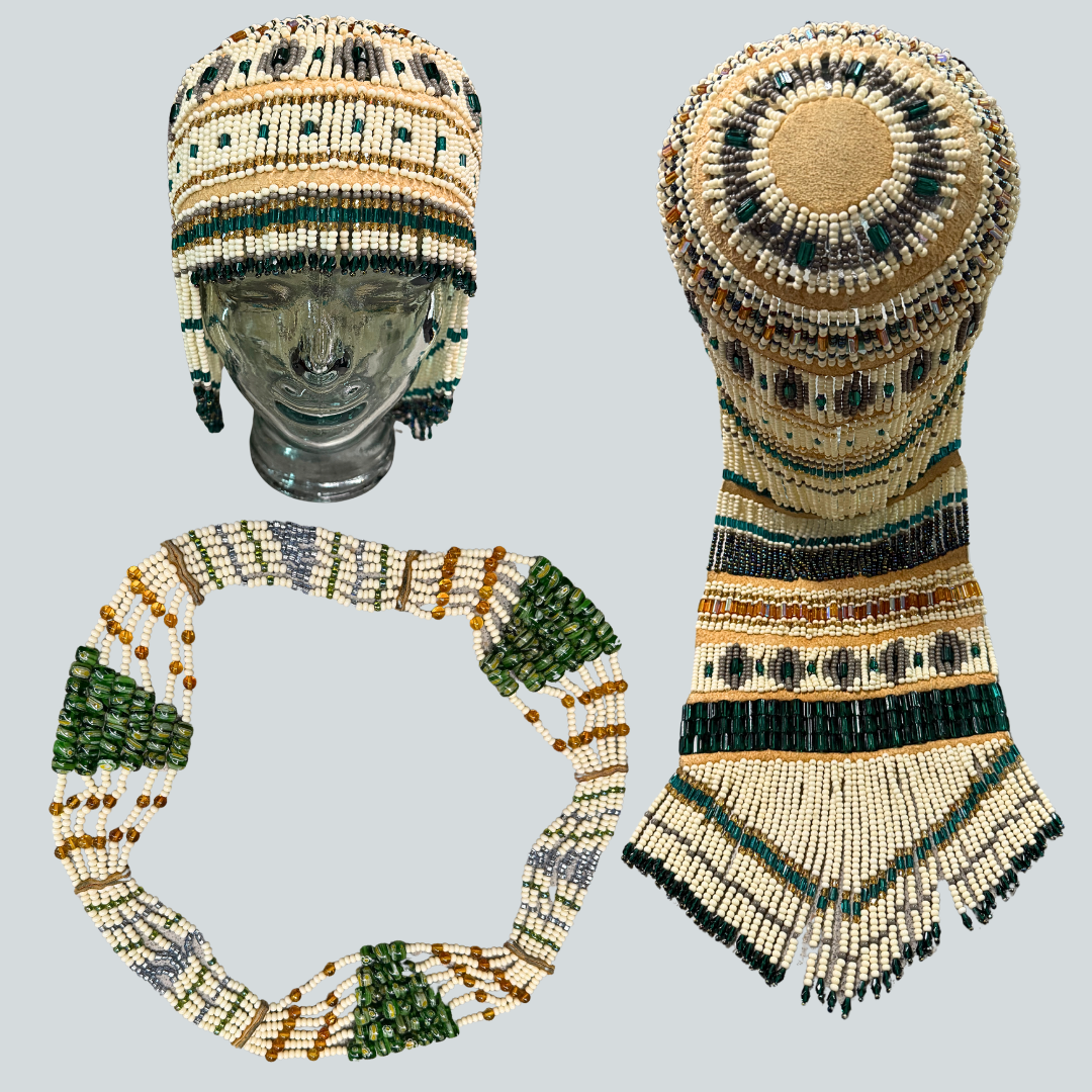 CRD-O $6667 Amber & Glass Bead Headdress w/ Necklace