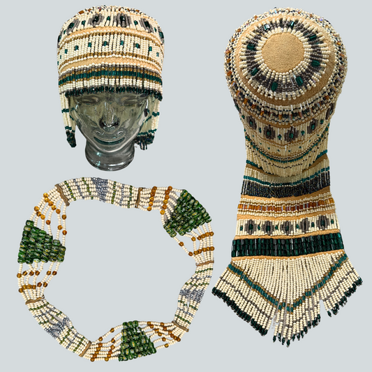 Amber & Glass Bead Headdress w/ Necklace