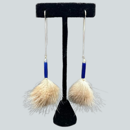 Long Russian Blue & Sea Otter Puff Earrings