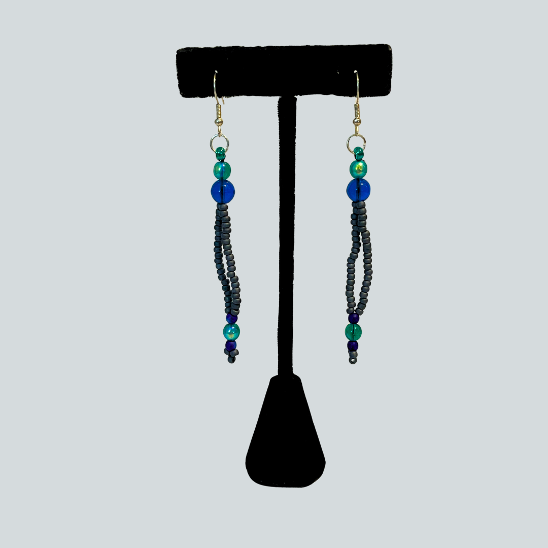 Gray, Blue, & Green Two Strand Earrings