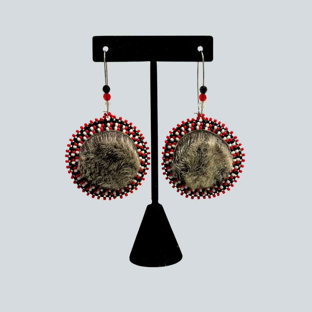 Beaded Seal Fur and Salmon Skin Earrings