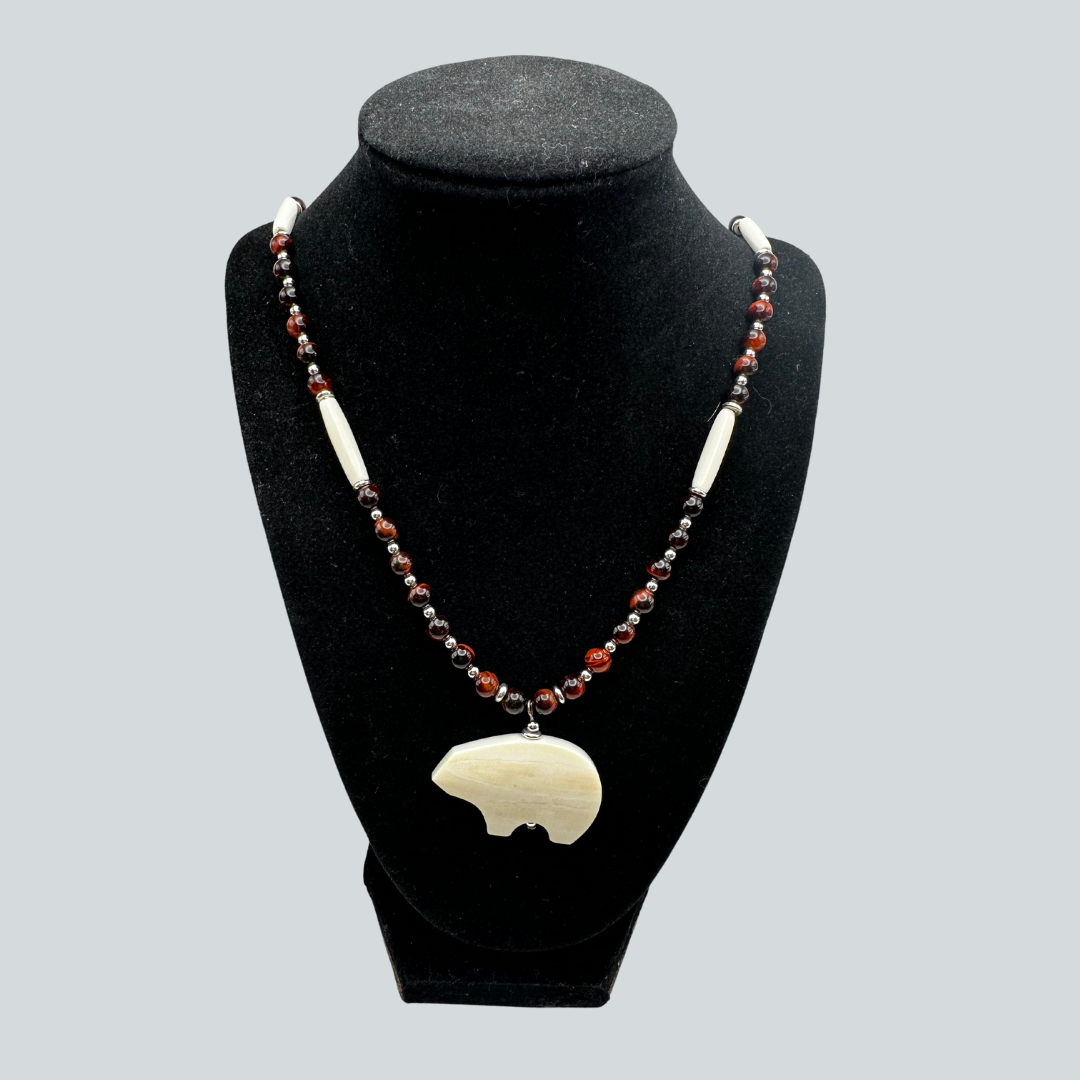 JP-O $275 Ivory Bear and Tigers Eye Necklace