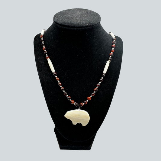 Ivory Bear and Tigers Eye Necklace