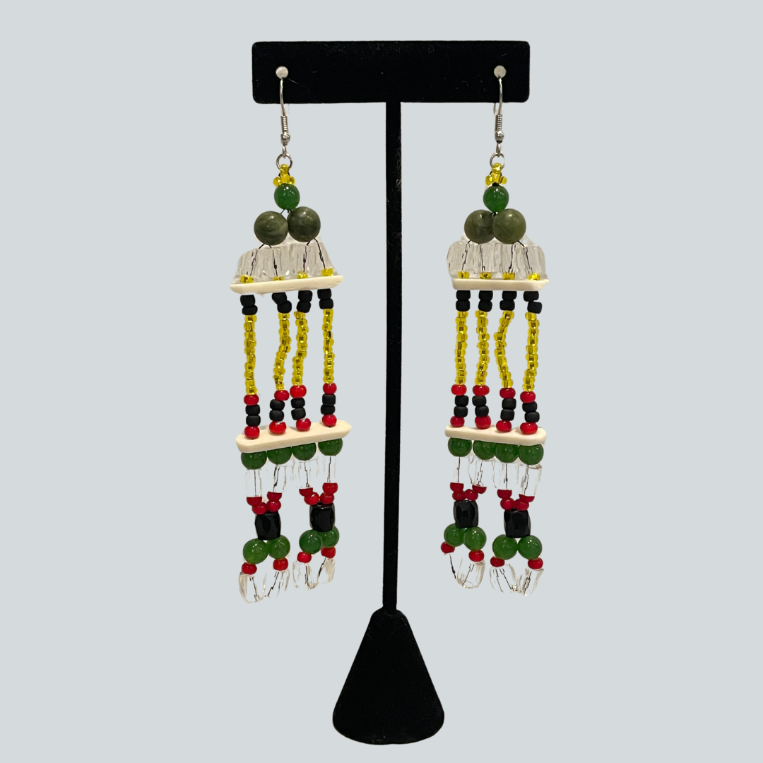 Red Trade Beads W/ Jade Earring