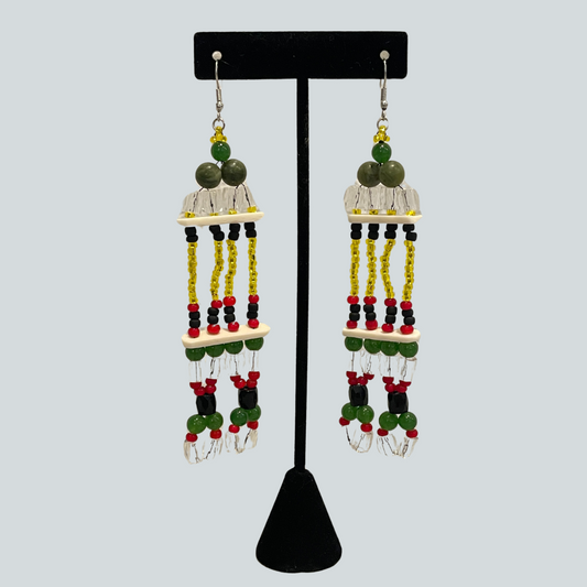Red Trade Beads W/ Jade Earring