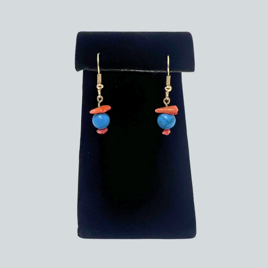 Round Turquoise & Red Coral Earrings
