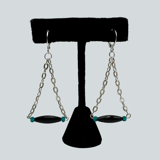 Black Bead and Chain Earrings