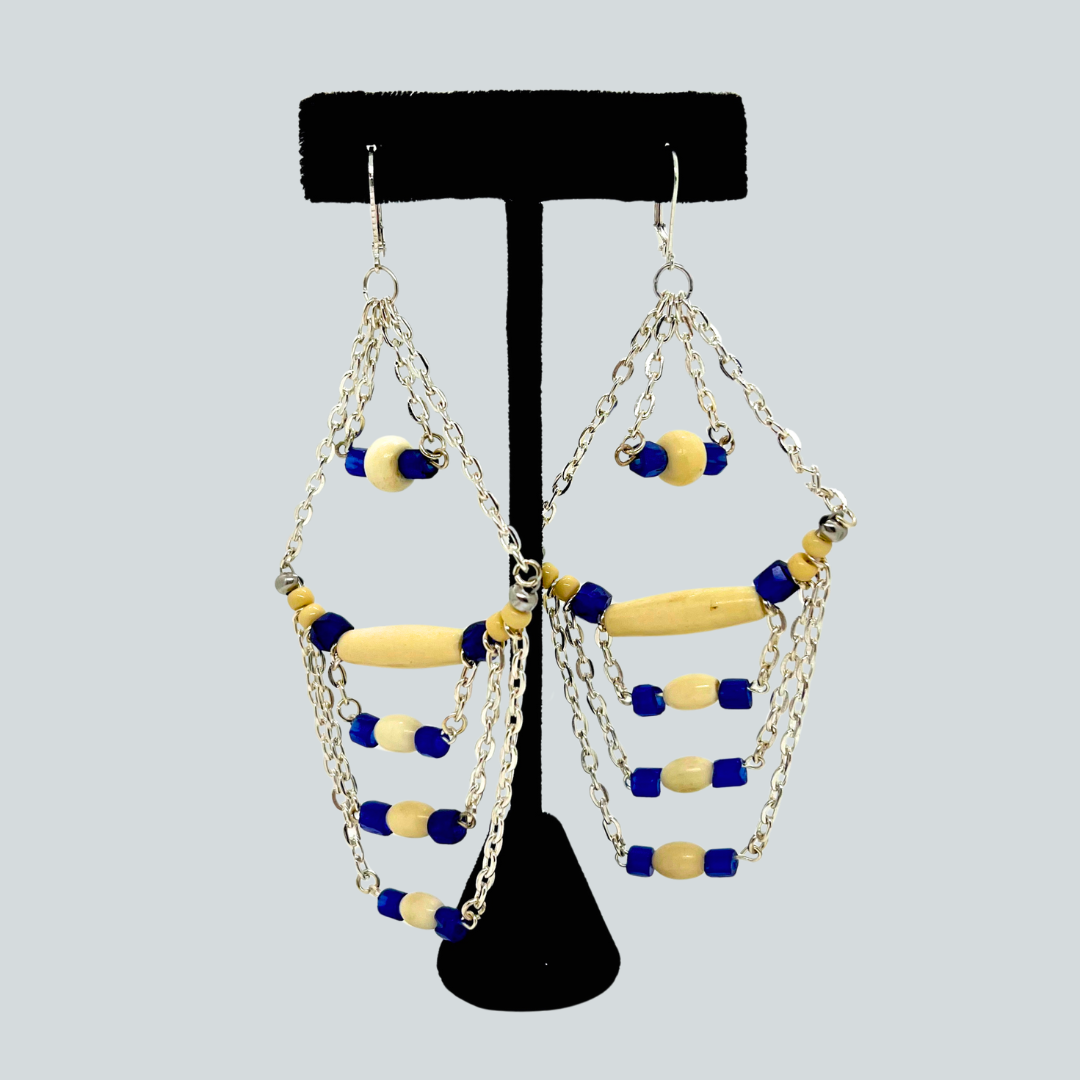 CRD-O $535 Walrus Ivory/Russian Blue chain earrings