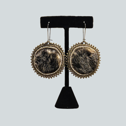 Seal Fur and Salmon Skin Earrings