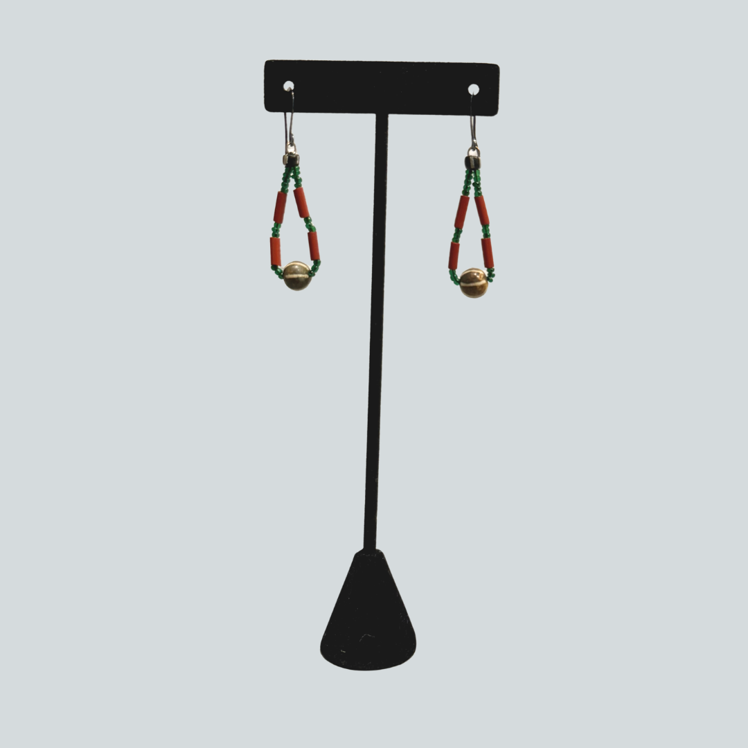 Red Green Beaded Earrings