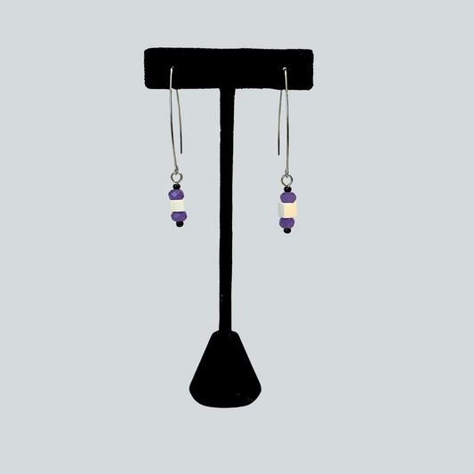 Earrings - Ivory w/ Purple Beads