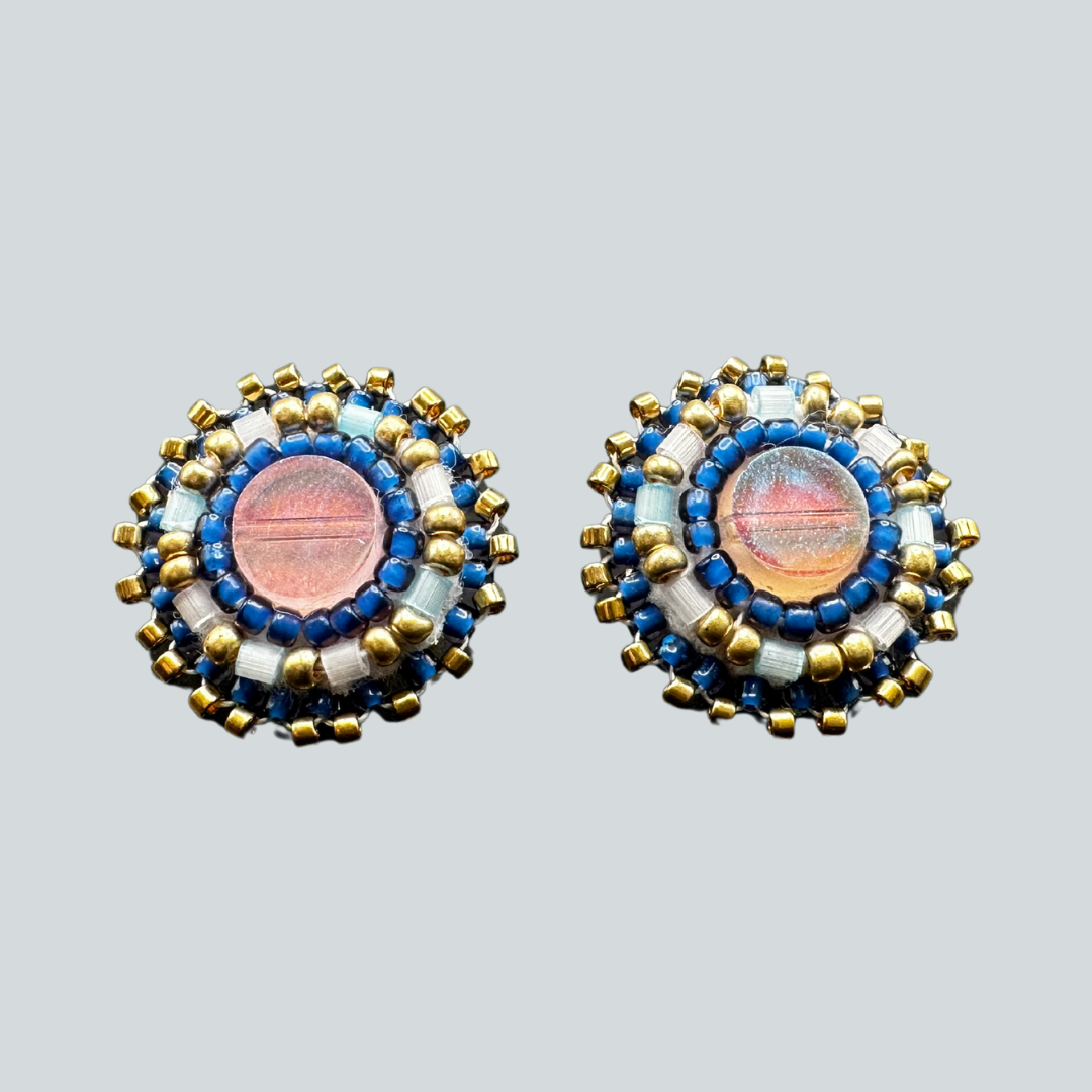 BS $60 Blue & Gold Beaded Post Earrings