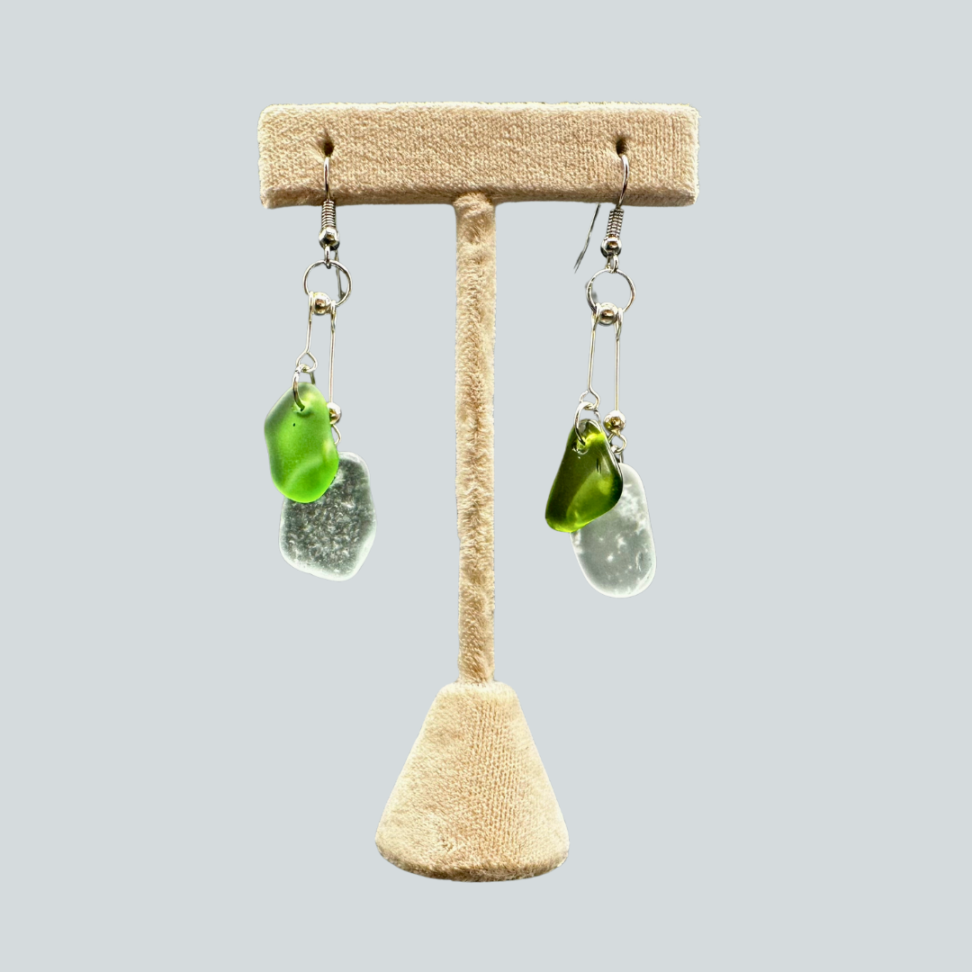 BS $74 Green & Clear Beach Glass Earrings