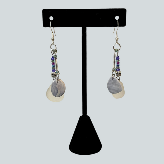Blueberry Dyed Shell & Clear Beach Glass Earrings