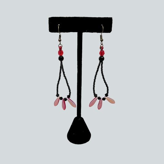 Beaded Red and Black Earrings