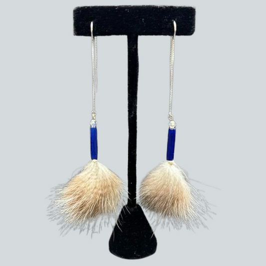 CRD-O $200 Long Russian Blue & Sea Otter Puff Earrings