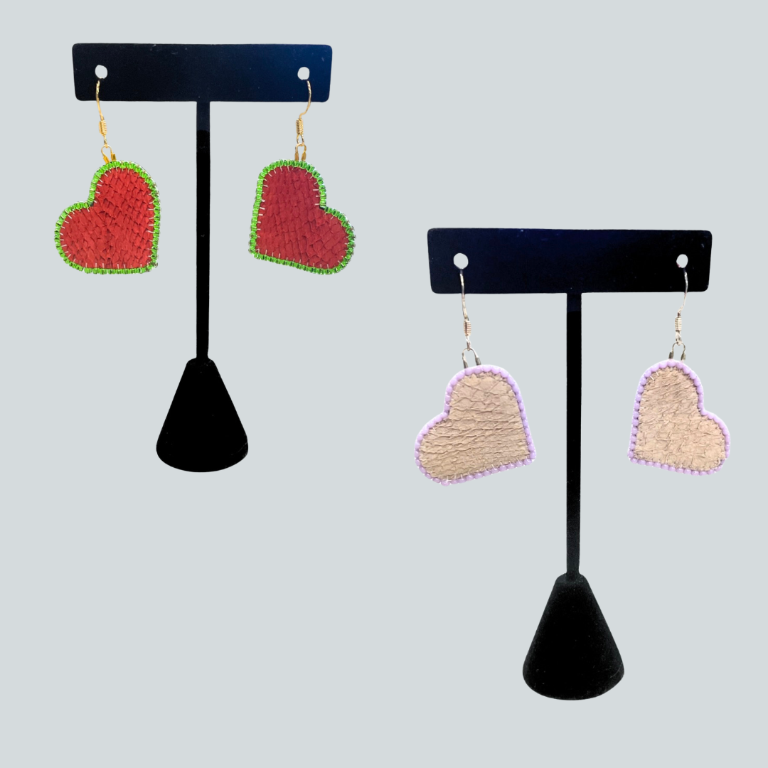 Salmon Skin Heart Earrings