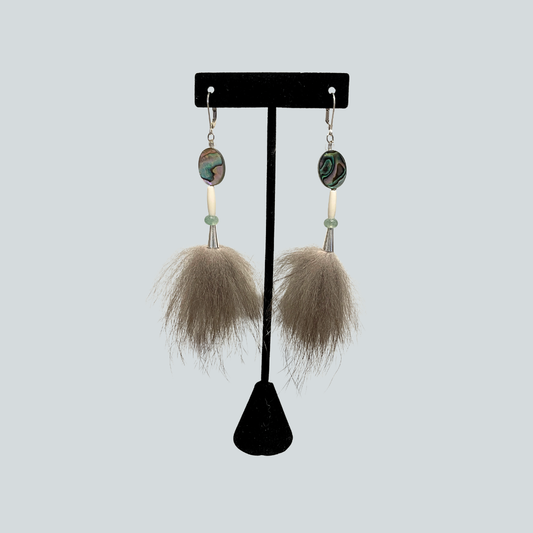 Abalone and Fox Fur Earrings