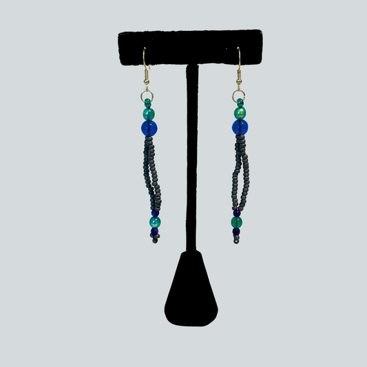 Gray, Blue, & Green Two Strand Earrings