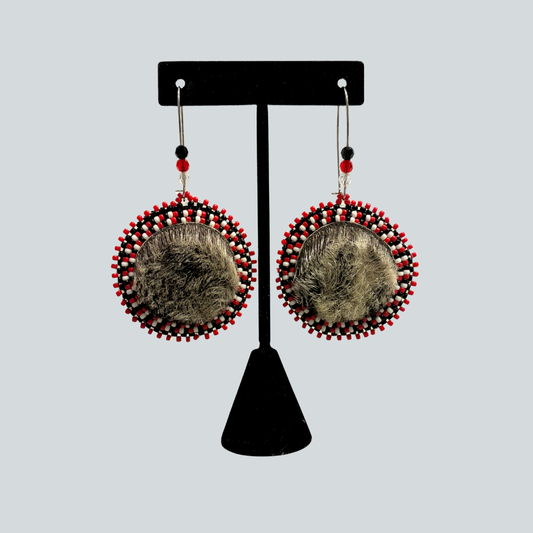 Beaded Seal Fur and Salmon Skin Earrings