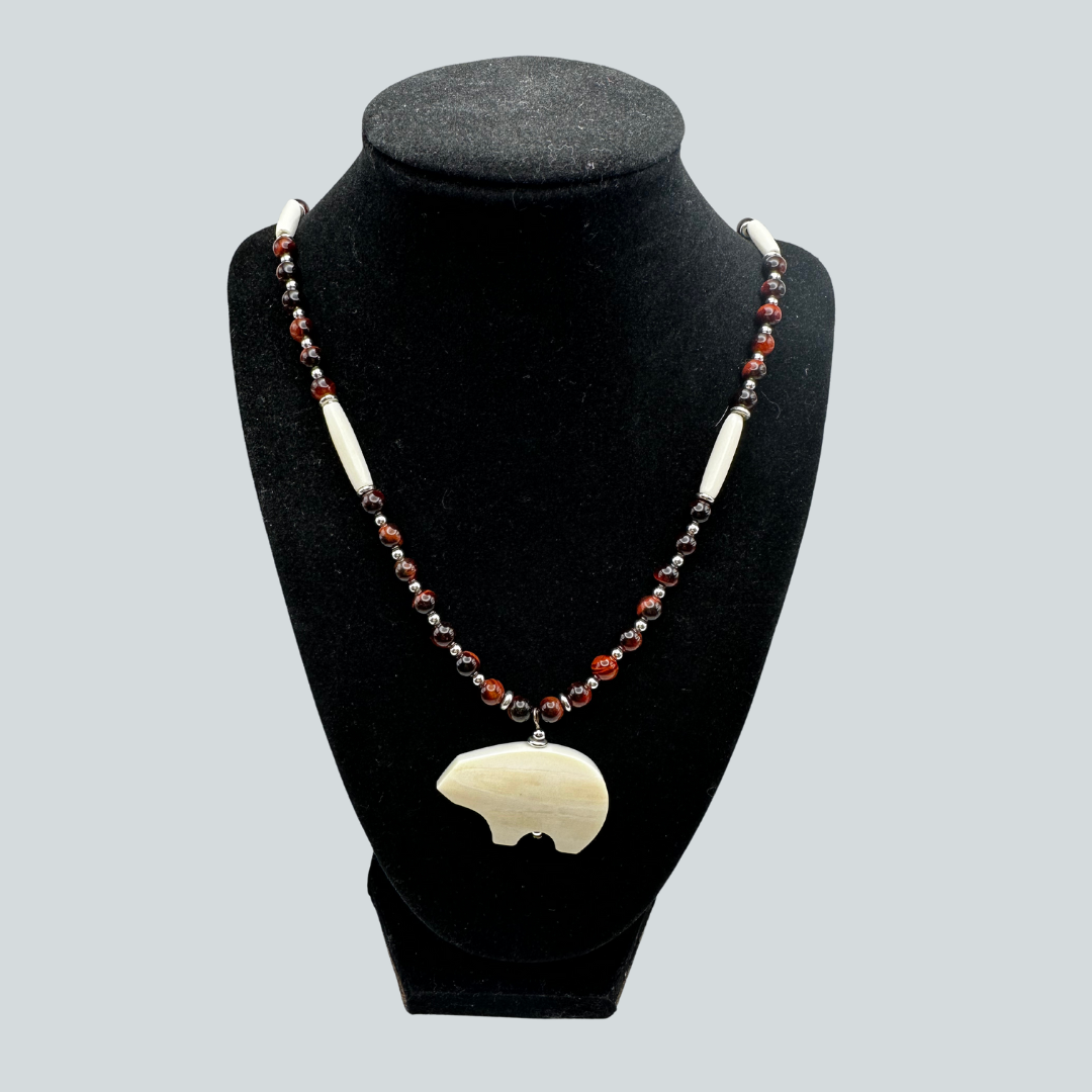 JP $275 Ivory Bear and Tigers Eye Necklace