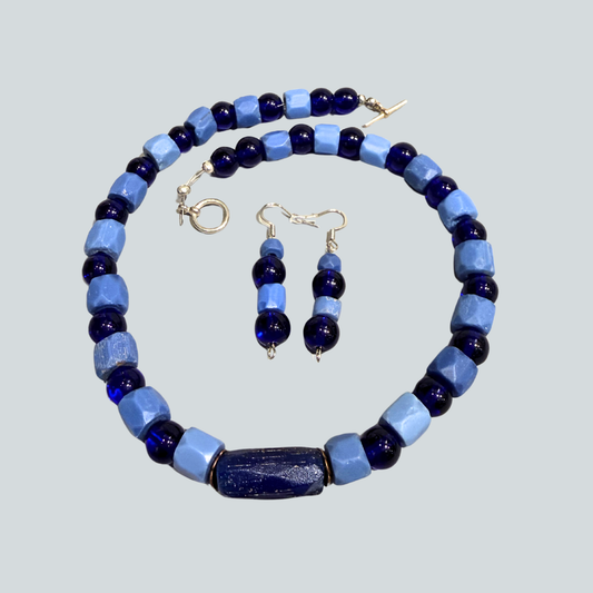 Cobalt Earring & Choker Set