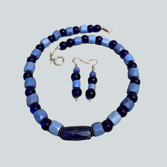 Cobalt Earring & Choker Set