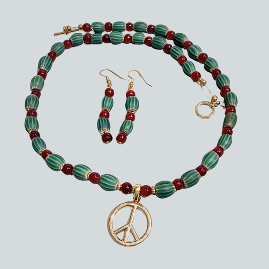 Earring & Necklace Set W/ Watermelon Bead