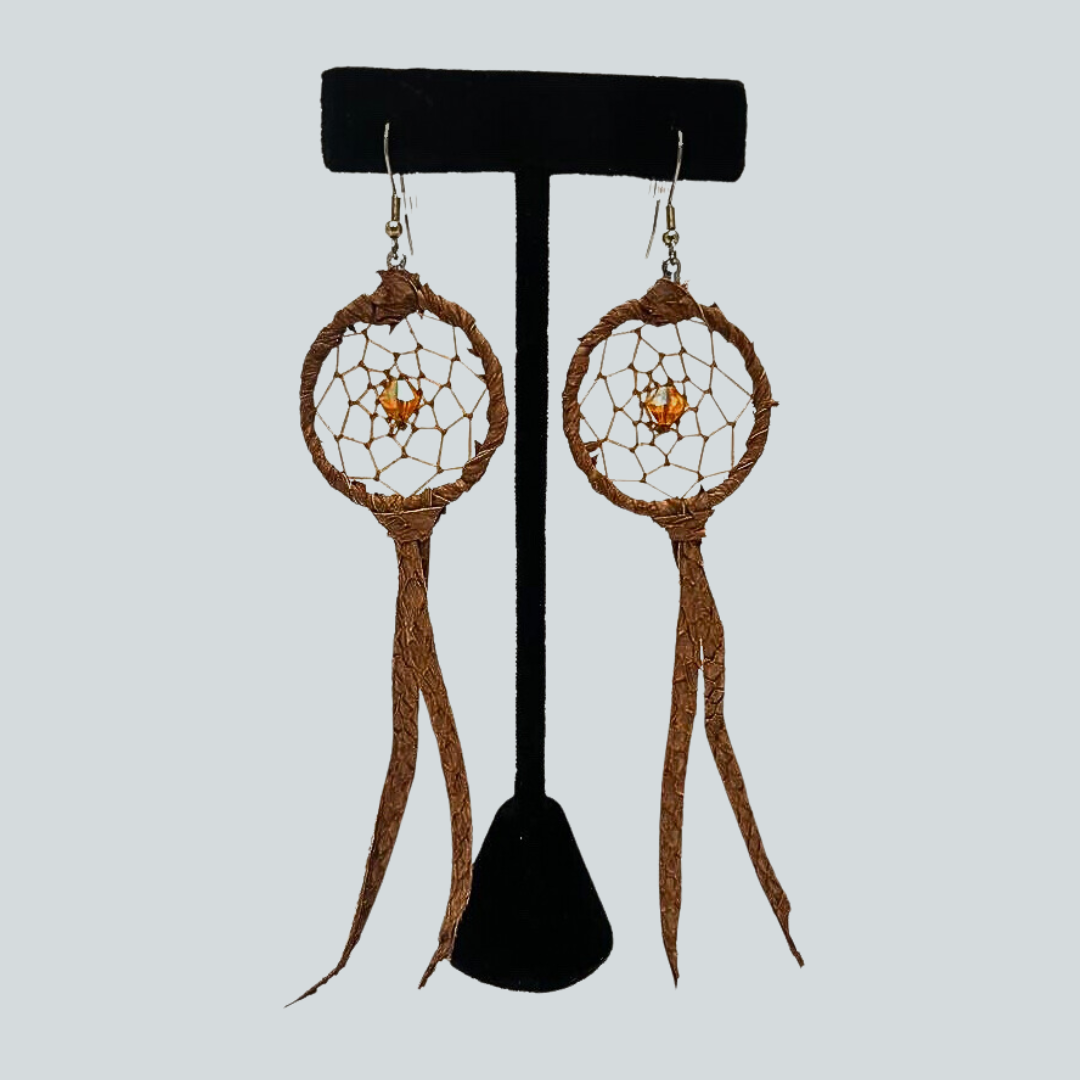 MP $35 Brown Salmon Leather Dream Catcher Earrings
