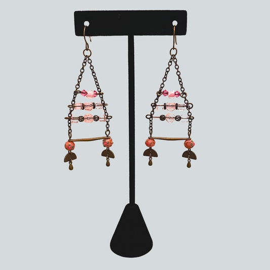 Pink w/ Brass Chain Earrings