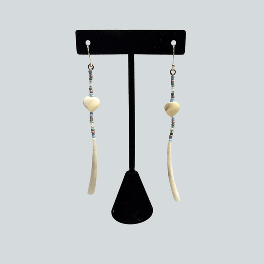 Dentalium W/ Heart Mother Of Pearl Accent Earrings