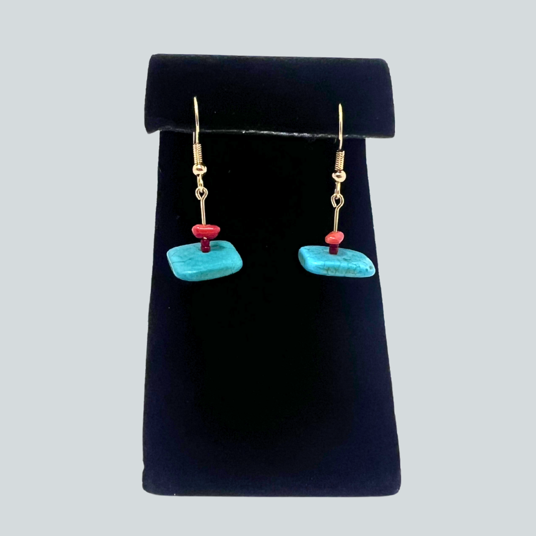 RJR $67 Flat Turquoise & Red Coral Earrings