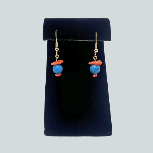 RJR $67 Round Turquoise & Red Coral Earrings