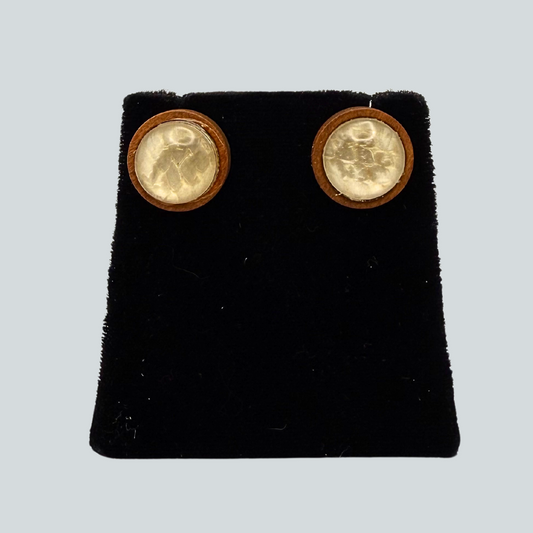 NB-O [#2] $25 White Salmon Skin Stud Earrings